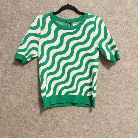 Maeve Anthropologie Sweater Women Size XX Small Green Jacquard Short Sleeve Top - Picture 1 of 11